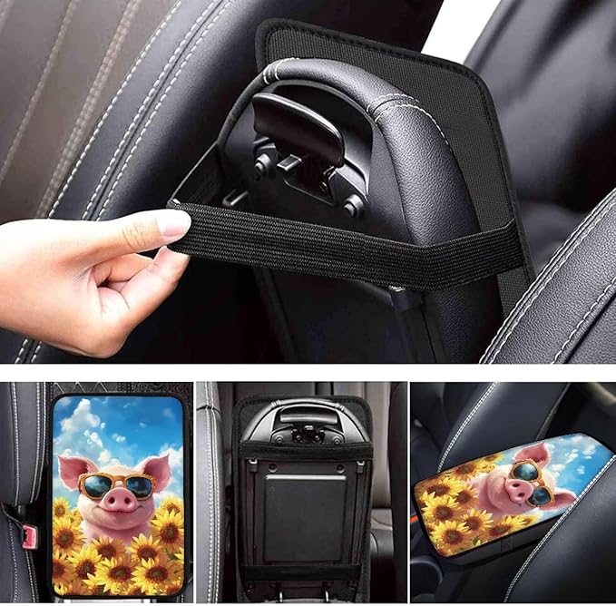 Floral Pig Armrest Cover Pad for Cars Comfortable Soft Car Center Console Armrest Cushion Pads Funny Pig Auto Accessories Universal Fit for Most Cars Vehicles SUV