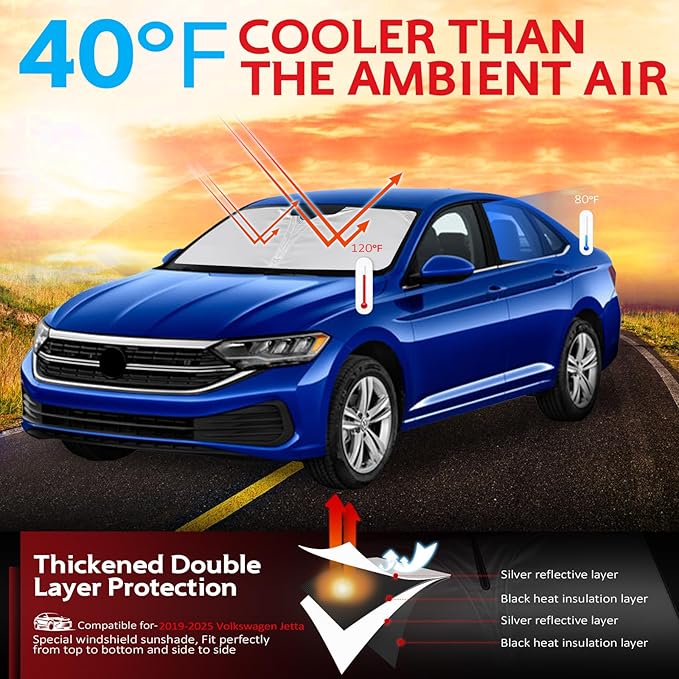KAYZT Windshield Sun Shade for 2019-2025 2026 Volkswagen VW Jetta Foldable Sunshade Front Window Custom Fit Car Accessories
