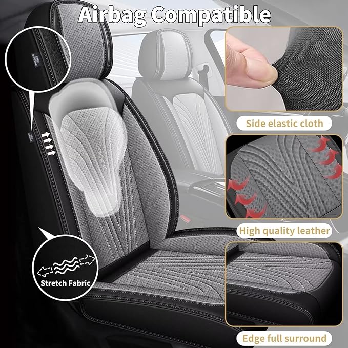 DISUTOGO Full Set Seat Covers Fit for Nissan Pathfinder 2011-2025 2026 Waterproof Faux Leather Automotive Cushion Protector Car seat Covers Compatible Airbag(5 Seats, Grey)