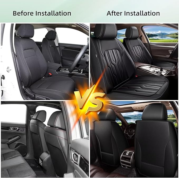 YORKENIC Fit for BMW 5-Series Seat Covers Front Set 2004-2023 2024: Breathable Leather Car Seat Covers Compatible Airbag (2 Front Set, Black)