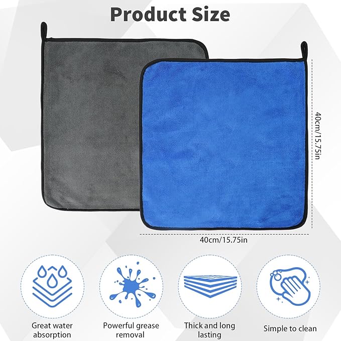 PEDOBALI 24 Pcs Microfiber Cleaning Towels 15.75 Inch Auto Detailing Absorbent Towels 800 GSM Thick Plush Microfiber Cleaning Cloth Dusting Cloth for Kitchen Window Cars (Grey and Blue)