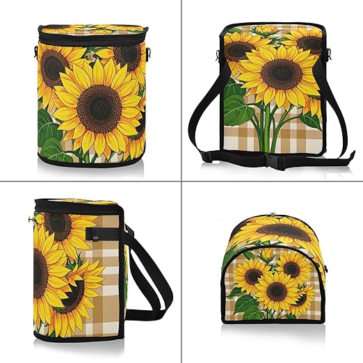MNSRUU Car Trash Can with Lid, Sunflowers on A Plaid Car Trash Bag Hanging Organizers and Storage for Front Back Seat, Leak-Proof Trash Bin