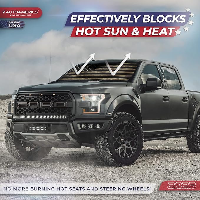 Autoamerics 1-Piece Windshield Sun Shade Dark Camo American Flag USA Design - Foldable Car Front Window Sunshade for Most Sedans SUV Truck - Blocks Max UV Rays and Keeps Your Vehicle Cool - Small