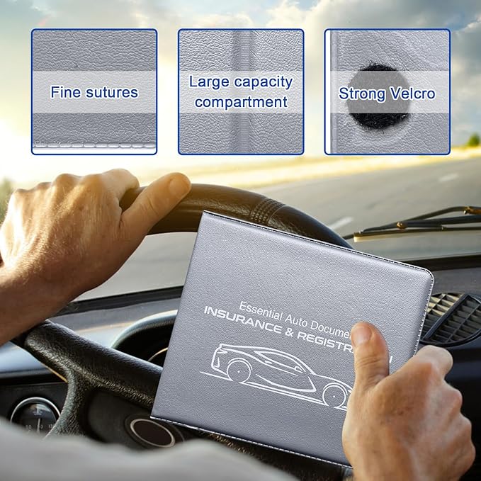 Ziciner Car Registration Insurance Holder, 2Pack Essential Auto Card Document Glove Box Organizer with Touch Fastener, Vehicle Interior Accessories Perfect for Most Car, Truck, SUV(Gray/Small Car)