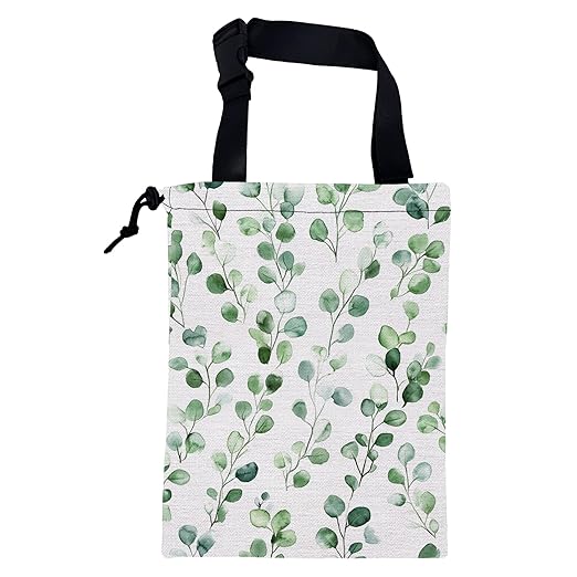 KXWQTRDD Car Garbage Bag Watercolor Green Leaves Hanging Canvas Car Trash Bag Drawstring Car Back Seat Organizer for Car Back Front Seat Console with Adjustable Buckle