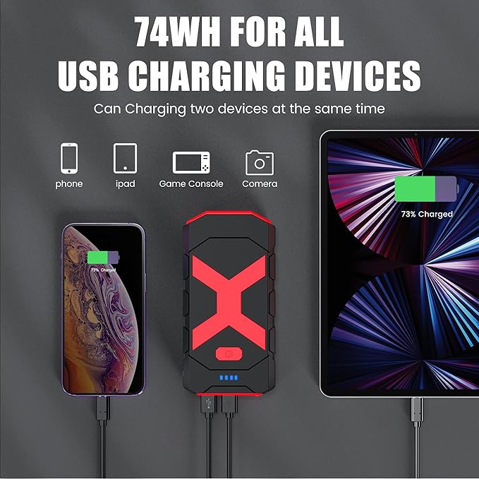 BOOKOO A9 Jump Starter 4000A for Car/Boat/Lawnmower(12L Gas/10L Diesel Engine) Portable 12V Car Battery Jump Starter with Jumper Cables,Quick Charging USB Ports and USB-C,3 LED Modes and Storage Box