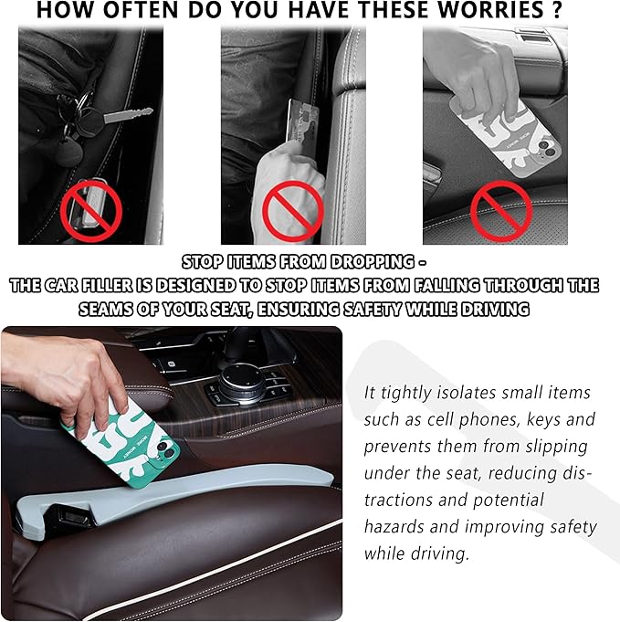 Junecarp Car Seat Gap Filler 2 Pack,Flexible Car Gap Filler Organizer to Impede Items from Dropping,Essential Interior Car Accessories Seat Gap Plug Perfectly Fits Car Gap (Gray)