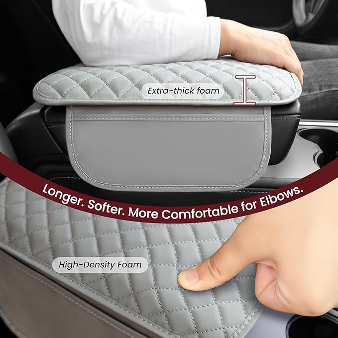 Car Middle Center Console Cover with 2 Storage,Microfiber Nappa Leather Gray Car Armrest Cover Cushion with 2 Bags,Universal Car Armrest Storage Box Car Interior Accessories for Most Vehicles