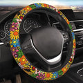 Hippie Flower Neoprene Steering Wheel Cover for Men Women Anti-Slip Elastic Steering Wheel Protective Cover 15in Universal Car Accessories Fit Cars, SUVs, Auto