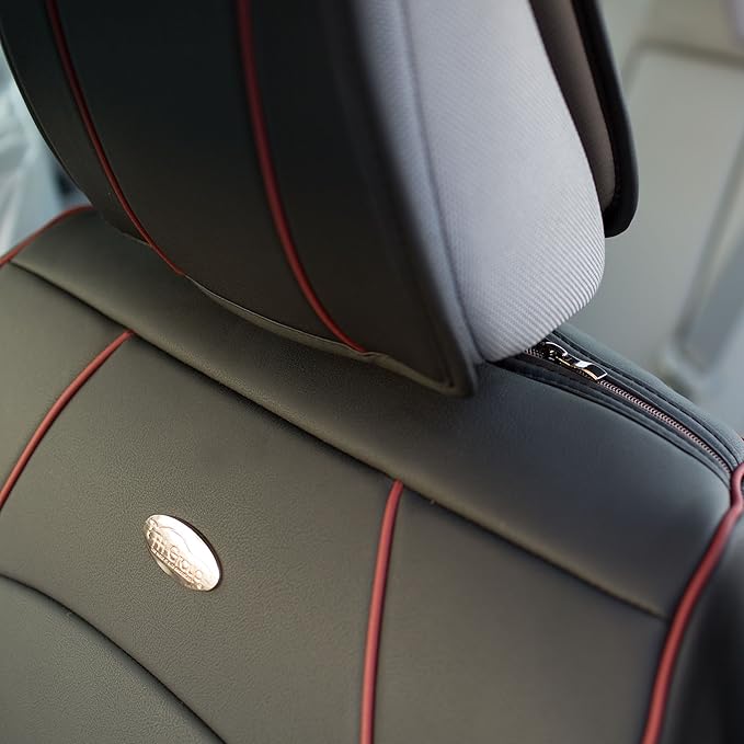 FH Group Front Set Faux Leather Car Seat Cushions - 2 Pack Seat Covers for Cars Trucks, SUV, Waterproof Car Seat Cover, Universal Fit, Black Red Trim
