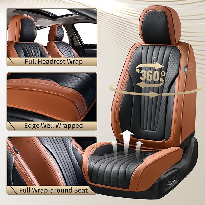 FLORICH Car Seat Covers, Premium Leatherette Car Seat Covers Front Seats, Breathable Car Seat Cushion for Cars, Automotive Seat Protectors for Most Sedans Cars SUV Trucks, Black&Brown