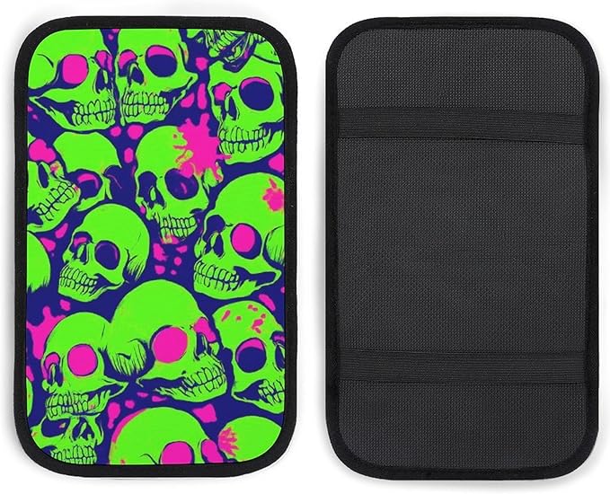 Car Center Console Cover, Cool Funny Zombie Skull Armrest Pad Seat Box Cushion Non-Slip Arm Rest Cover Interior Decor Accessories Universal Fit Most Vehicle