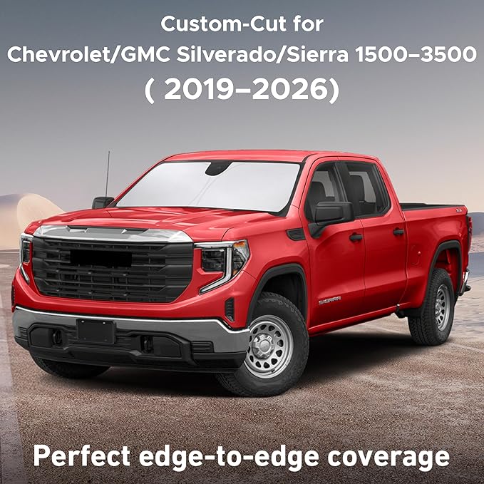 Econour Windshield Sun Shade for Chevrolet & GMC Silverado/Sierra 1500–3500 2019–2024 2025 6 SunVisor for Front Windshield & Window Sunshade Cover, UV Heat Blocker & Protector & Car Accessories