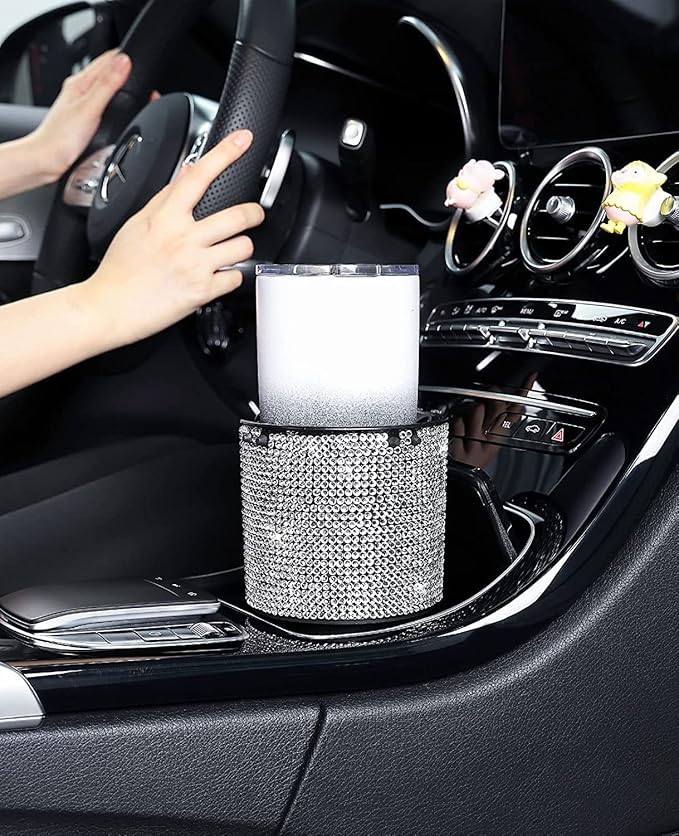 JOYTUTUS Upgraded Car Cup Holder Expander with Offset Base, Fit for YETI, Hydro Flask, Large Cup Holder Expander for Car Hold 18-40 oz Bottles and Mugs, Other Bottles in 3.4"-3.8"(Bling)
