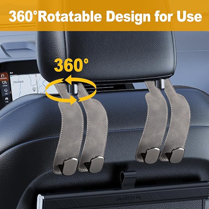 JinnEterri Car Purse Hook Purse Hook for Car Seats Headrest Car Seat Hooks,Heavy Duty Vehicle Organizer for Handbags, Groceries, Purses, Keep Car Tidy (Gray, 2 Pack)