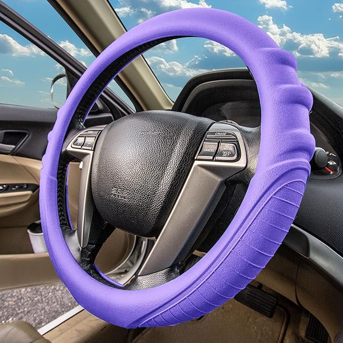 FH Group Universal Fit Silicone with Grip and Pattern Massaging Grip Steering Wheel Cover fits most Cars, SUVs, Trucks, and Vans Purple
