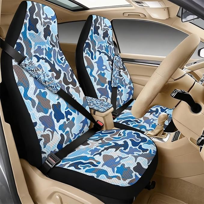 Oramclsy Camouflage Heavy Duty Car Seat Covers with Armrest Pad 2 Pack Seatbelt Pad Universal Fit Most Truck SUVs Van Vehicle