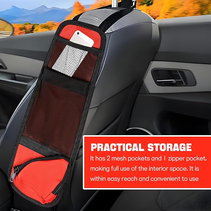 Hovom Car Seat Storage Hanging Bag, Multi-Pocket Car Seat Side Organizer, Multifunctional Mesh Pocket Auto Front Seat Organizer for Phone Wallet Glasses, Universal Car Accessories (Red, 1PCS)