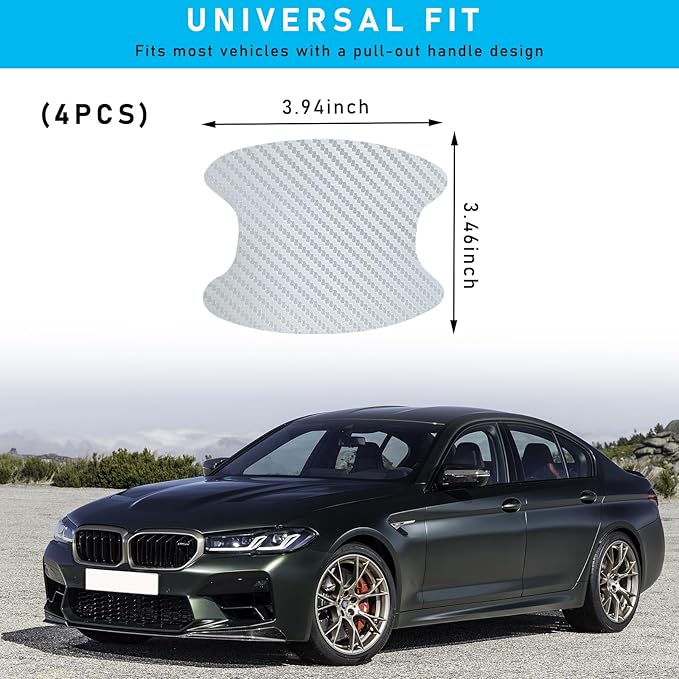 Ziciner 4 PCS Car Door Handle Sticker, Carbon Fiber Texture Auto Door Handle Protective Films, Anti-Scratches Door Side Handle Paint Guard, Universal Vehicle Accessories for Most Cars