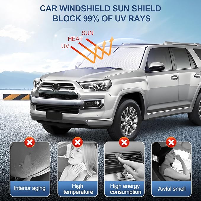 KMF Windshield Sun Shade for Toyota 4Runner 2010-2024 Accessories with 310T Foldable Car Sun Shade,Custom Fit Sunshade for Front Window Sun Visor Protector Interiors Block UV Rays