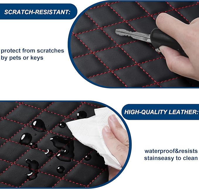 Car Center Console Cover Fit for Volkswagen Taos Leather Armrest Cover with 2 Storage Bags Waterproof Console Cover Scratch & Wear Resistant(Redline)