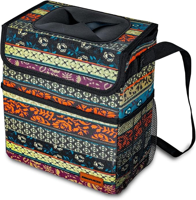 SIBOFUEGO Car Garbage Can Cute - Leak-Proof Car Trash Can with Lid and Storage Pockets, Car Trash Bin for Men and Women, Boho Aztec Essentials: Must-Have Car Interior Accessories (Boho Carnival)