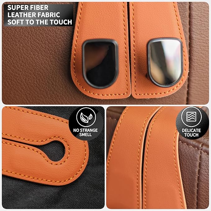 2 Packs Car Seat Hooks, Leather Car Headrest Hook, Car Purse Hook Seat Back Hanger Storage Organizer, Car Hook for Purses and Bags(Brown)