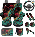 Dngkaoje Leopard Rose Print Car Seat Covers Full Set for Women Auto Interior Protector Front Back Seat Rugs 13 Pcs Leopard Steering Wheel Cover Car Armrest Pad Cover,Universal Collapsible Garbage Bin