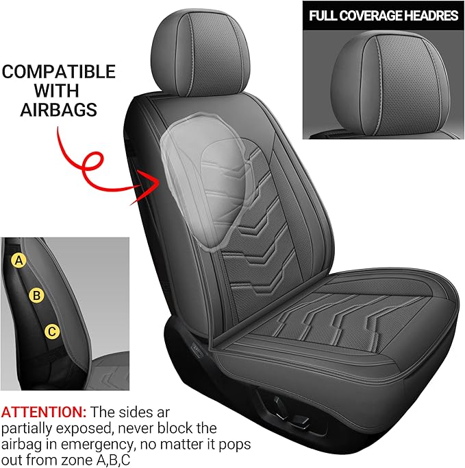 AOOG Leather Car Seat Covers Universal fit Most Sedans SUV Trucks (Front seat, Grey)