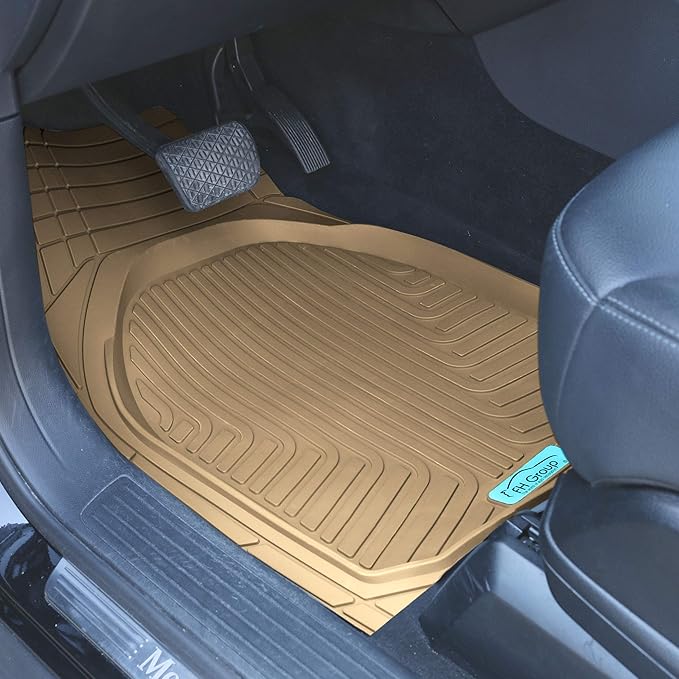FH Group Universal Fit Heavy Duty Rubber Trimmable Tray Liners Automotive Floor Mats fits Most Cars, SUVs, and Trucks, Full Set Beige
