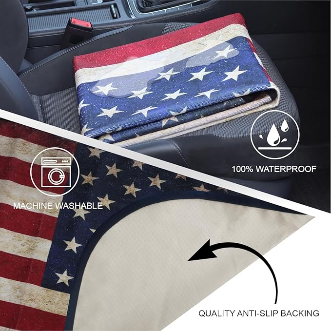 nbnhxnff Sweat Towel Car Seat Cover Protector Rear Seats for Gym Workout, Running, Swimming, Beach and Hiking, Waterproof Universal Seat Cover for Car, Trucks, Van&SUV(American Flag,1pcs Rear Seat)