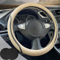 Muamos Car Steering Wheel Cover Beige, 14.5-15 inch Steering Wheel Covers with Coasters Microfiber Leather Carbon Fiber Breathable Anti-Slip Durable Universal Auto Steering Wheel Protective