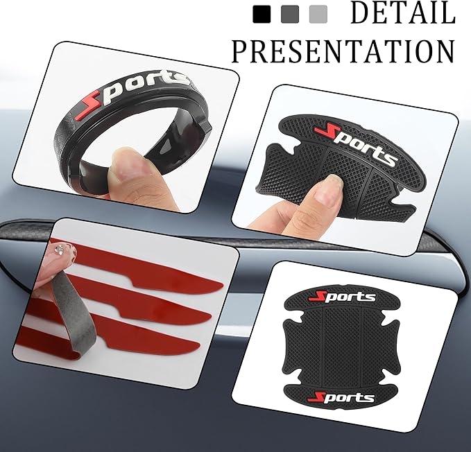 8PCS Car Door Handle Protectors,Stylish PVC Car Door Edge Protector with Sport Word Can Avoid Scratching,Universal Car Door Handle Cup Protector Suitable for Most Vehicle (Black)