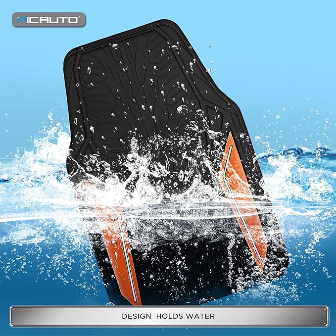 PIC AUTO Rubber Floor Mats, Orange Aluminum Film with Colorful Piping Floor Mats for Cars, Car Mats with Non-Slip Backing, All-Weather Protection, Trim-to-Fit Liner for Cars, SUVs, Trucks, Vehicles