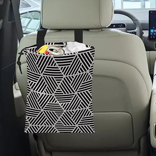 Car Trash Bag Hexagonal Geometric Car Garbage Bag Hanging Car Trash Can for Back Seat with Drawstring, Waterproof Garbage Bags for Car Accessories Vehicle Travelling Camping Outdoor