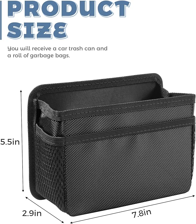 Car Trash Can,Hanging Car Trash Bin,Foldable Multifunctional Vehicle Garbage Organizer Holder Bin with One Roll Trash Bag,Mini Vehicle Trash Bin, Suitable for Most Cars,Trucks,Vans,RVs (Black)