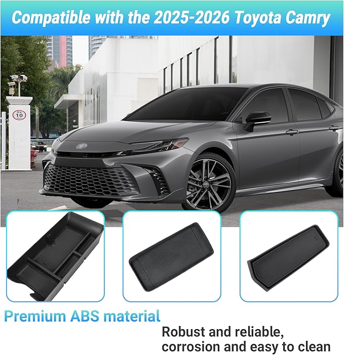Sinminou Center Console Organizer 3PC Compatible with 2025-2026 Toyota Camry Accessories, Armrest Storage Box, Charging Zone Anti-Slip Mat and Gear Shifter Right Side Console Organizer Tray