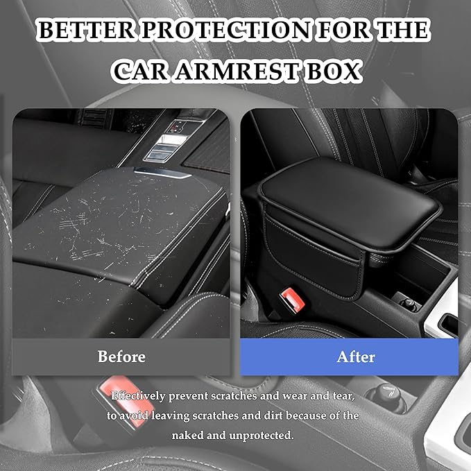 Stacool Center Console Cover with Storage Bag,Leather Comfort Armrest Cover for Car Decorations & Height Car Armrest Cushion,Universal Car Arm Rest Cover Pad for Most Vehicles (Gray)