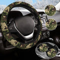 Green Camo Camouflage Steering Wheel Cover for Women Men with 2 Pcs Car Coasters, Universal 14.5-15 Inch Rainbow Steering Wheel Covers Non-Slip Car Accessories for Girls