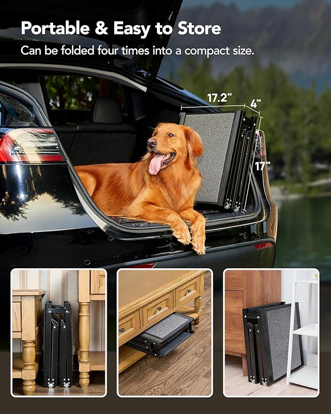PetThem Dog Ramp for Car 63" Long & 17" Wide Portable Dog Ramps for Large Dogs with Non-Slip Rug Surface Dog Car Ramp for SUV Car & Truck, Folding Dog Ramp Up to 250LBS