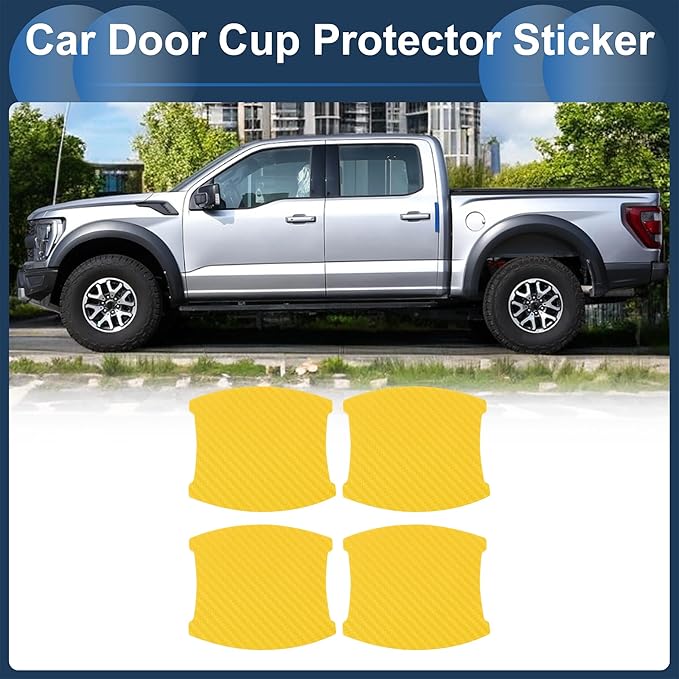 3D Car Door Handle Scratch Protector, 84x94mm Removable Magnetic Car Door Handle Protective Film Yellow, 4 Pcs