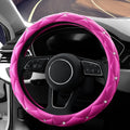 YOGURTCK Cute Diamond Soft Leather Anti-Slip Steering Wheel Cover with Bling Bling Crystal Rhinestones, Universal 15 Inch for Women Girls, Fit Vehicles, Sedans, SUVs, Vans, Trucks - Hot Pink