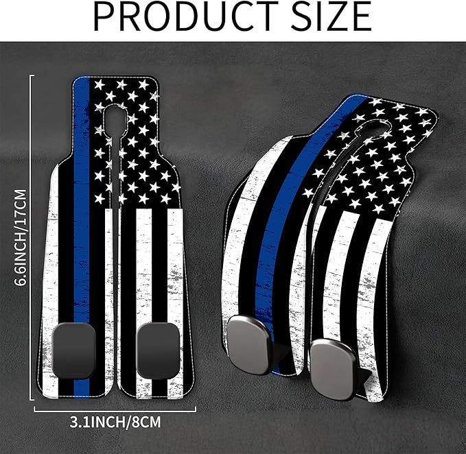 AEWNUNK Car Headrest Purse Hanger Grunge Blue and Black American Flag 1 Pack Bag Purse Holder for Car Premium Leather Double Metal Hook for Handbags, Grocery Bags and Phones