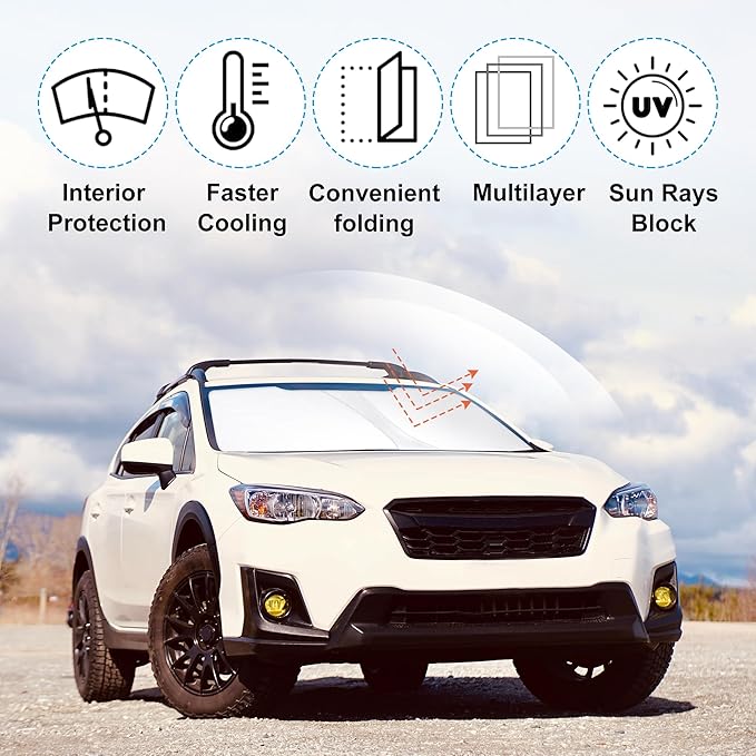 Windshield Sun Shade Custom Fit for 2018-2024 2025 S-ubaru CrossTrek Accessories Foldable Sunshade Sun Blocker Protect Car from Sun Rays & Heat Damage Keep Car Cooler