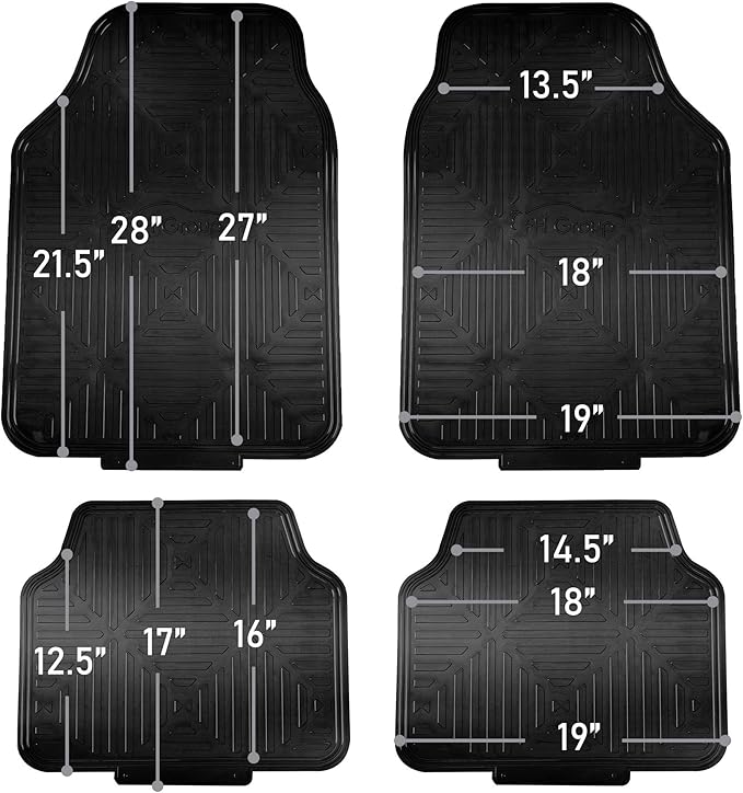 FH Group Automotive Floor Mats - Heavy-Duty Metallic Rubber Floor Mats for Cars, Universal Fit Full Set, Climaproof Floor Mats, Trimmable Floor Mats for Most Sedan, SUV, Truck Floor Mats Black