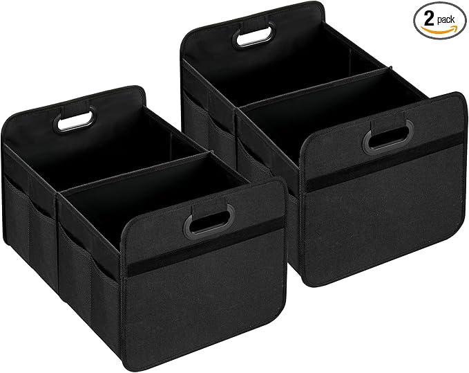 Simple Deluxe Car Trunk Organizer, 2 Compartments Suv Trunk Storage Organizer with Large Capacity Waterproof Collapsible Anti-slip Design, for Car Suv/Jeep/Sedan, Standard Size, Black, 2 Pack