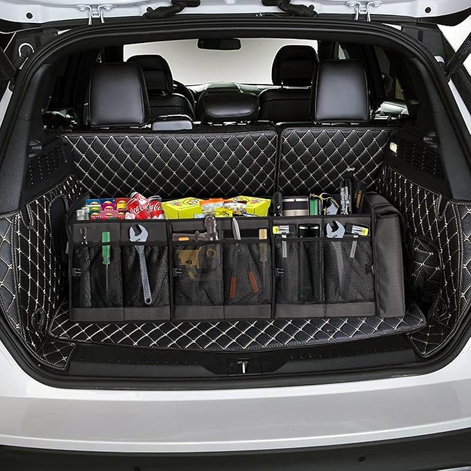 EAROND Large Trunk Organizer with Portable Leakproof Cooler Bag,Foldable Cover,Adjustable Securing Straps,Collapsible Trunk Organizer for Suv Car Truck Sedan (4-in-1 with Cooler)