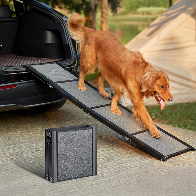 PetThem Dog Ramp for Car 63" Long & 17" Wide Portable Dog Ramps for Large Dogs with Non-Slip Rug Surface Dog Car Ramp for SUV Car & Truck, Folding Dog Ramp Up to 250LBS