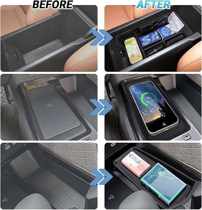 Sinminou Center Console Organizer 3PC Compatible with 2025-2026 Toyota Camry Accessories, Armrest Storage Box, Charging Zone Anti-Slip Mat and Gear Shifter Right Side Console Organizer Tray
