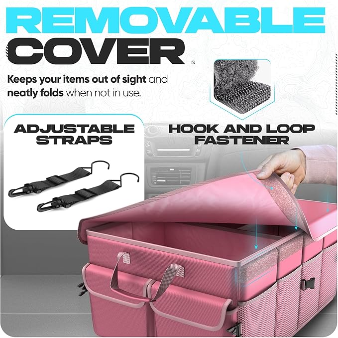 FORTEM Trunk Organizer For SUV Car Trunk Organizer, Foldable Storage, Car Accessories for Women Men, Collapsible Bag, Perfect Christmas Gifts, 600D Oxford, Non Slip Bottom, Straps, Soft Cover (50L)